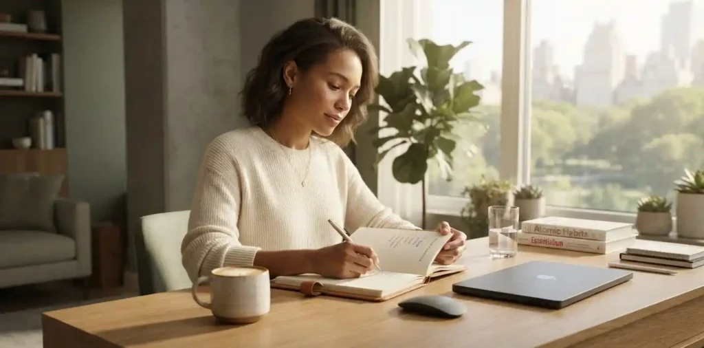 Person journaling during peaceful morning routine