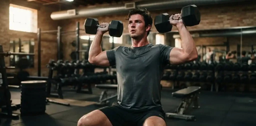 Man training with weights during bulking phase