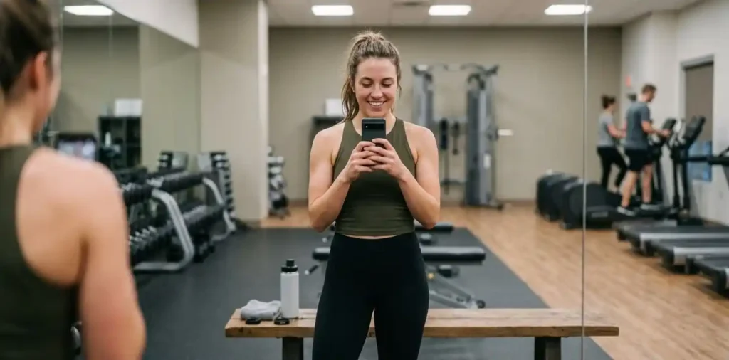 Woman taking a selfie after her workout