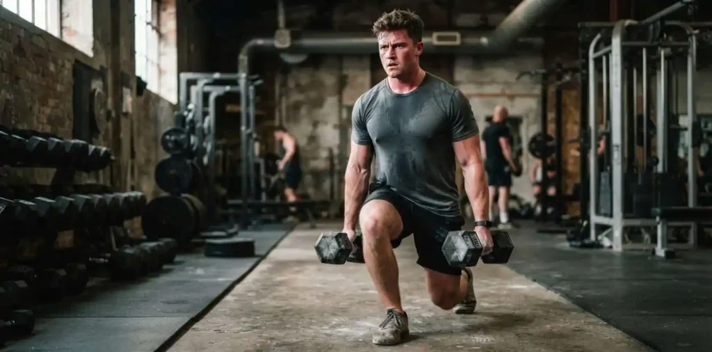 Athlete training intensely with heavy weights