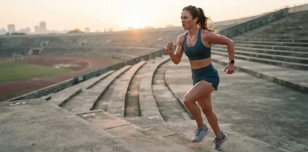 Woman pushing through an intense outdoor workout