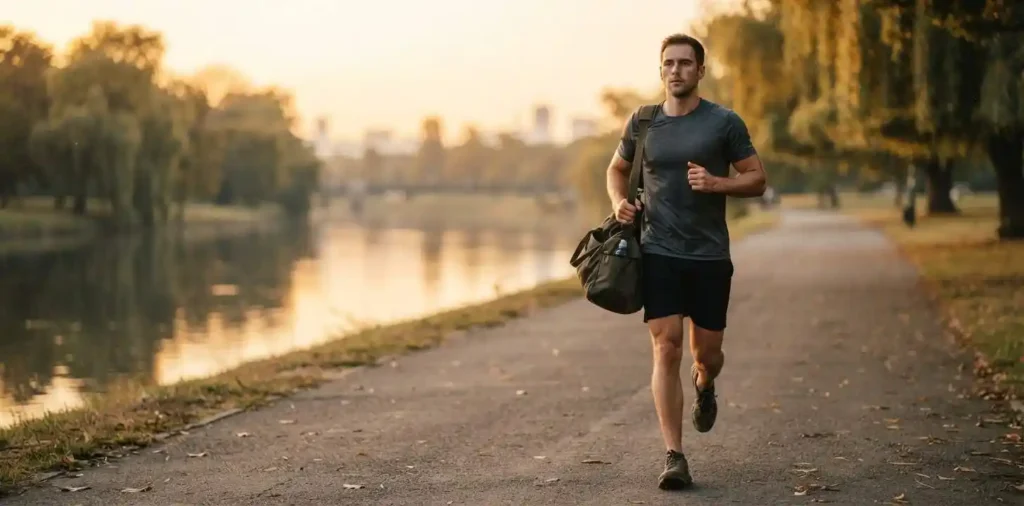 Athlete running outdoors before morning workout