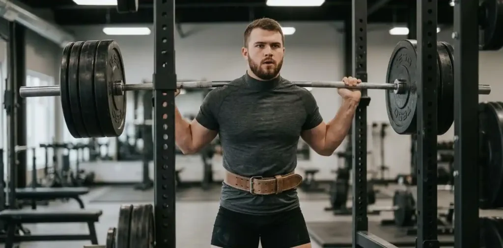 Man preparing for a powerful barbell squat