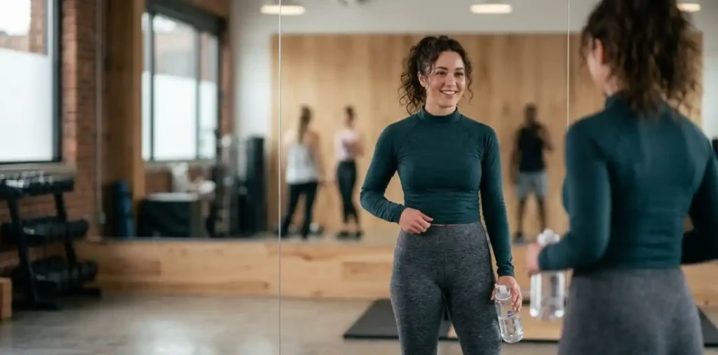 Woman checking fitness progress after workout