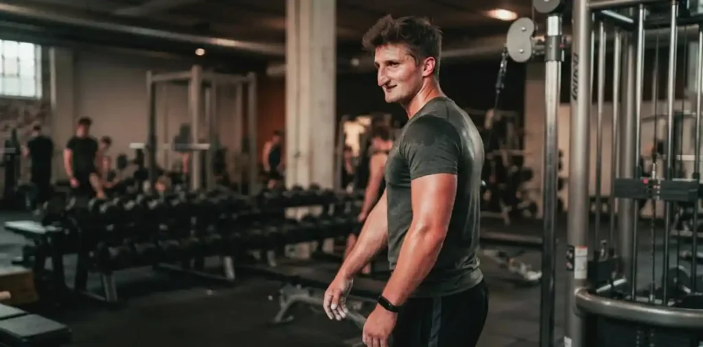 Athlete pushing through intense rowing exercise