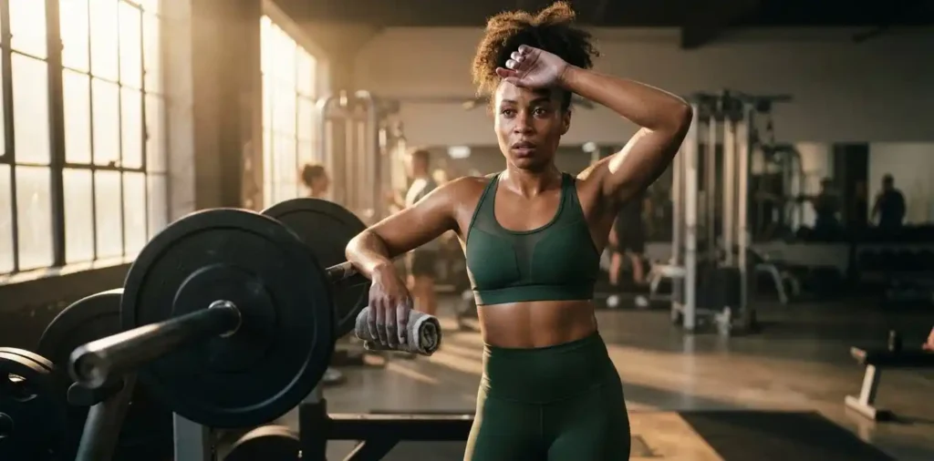 Athlete training intensely inside modern gym