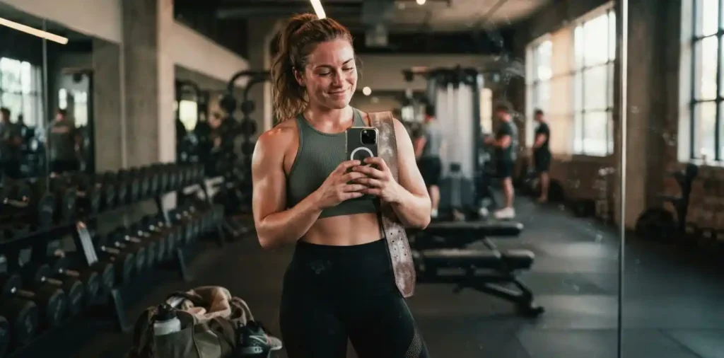 Athlete taking gym selfie after lifting session