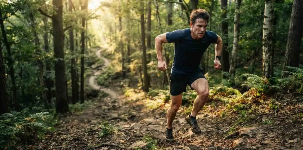 Runner pushing through challenging outdoor workout