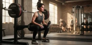 Athlete training intensely inside modern gym