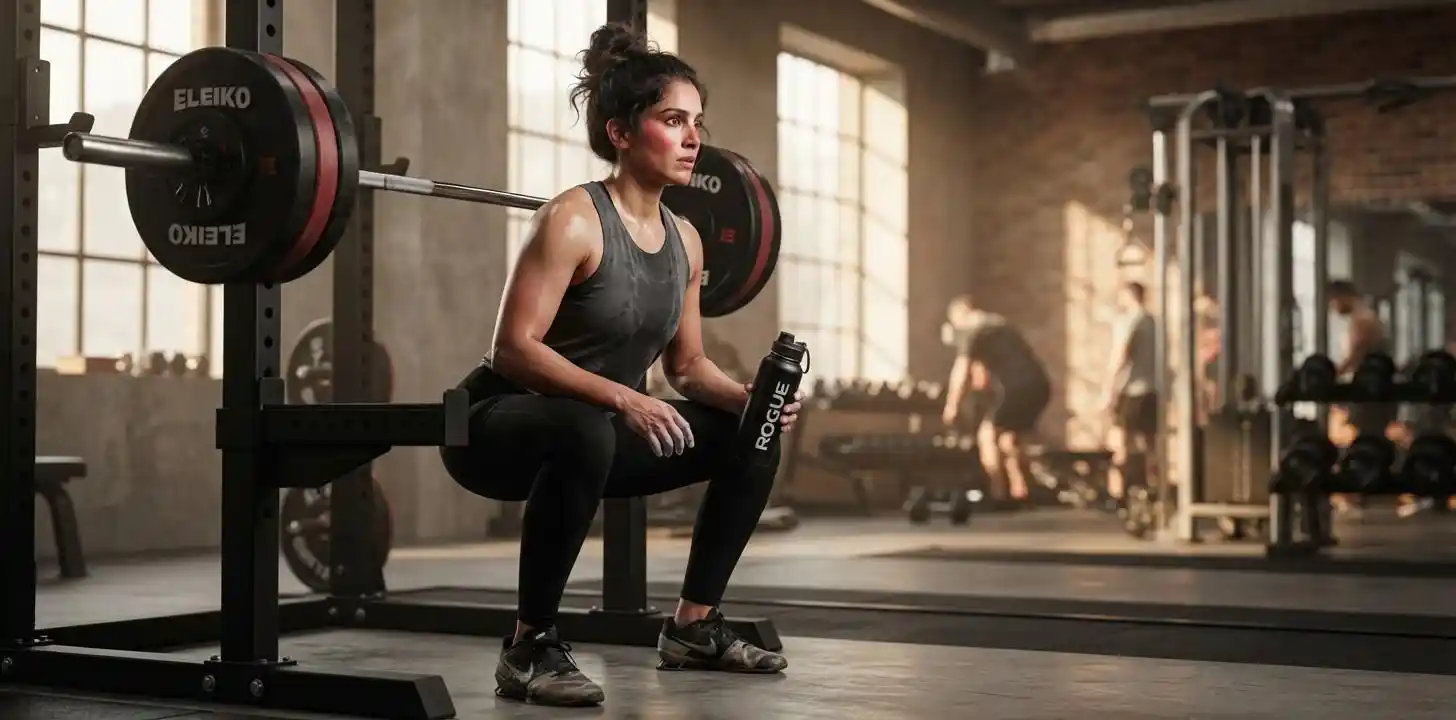 Athlete training intensely inside modern gym