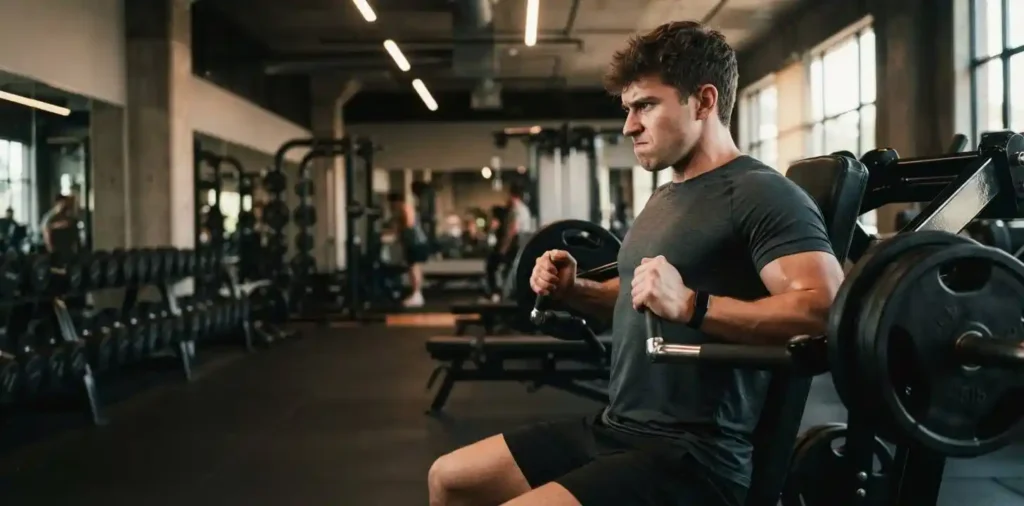 Man performing chest press during gym session
